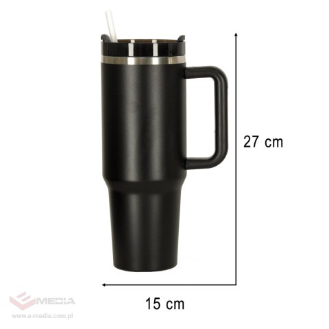 Kubek termiczny ze słomką i uchwytem termos 1200ml czarny