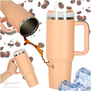 Kubek termiczny ze słomką i uchwytem termos 1200ml róż pudrowy