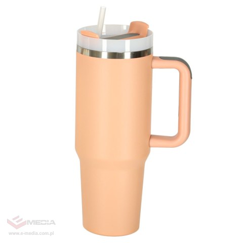 Kubek termiczny ze słomką i uchwytem termos 1200ml róż pudrowy