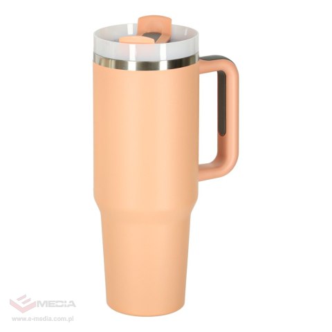 Kubek termiczny ze słomką i uchwytem termos 1200ml róż pudrowy