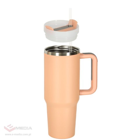 Kubek termiczny ze słomką i uchwytem termos 1200ml róż pudrowy