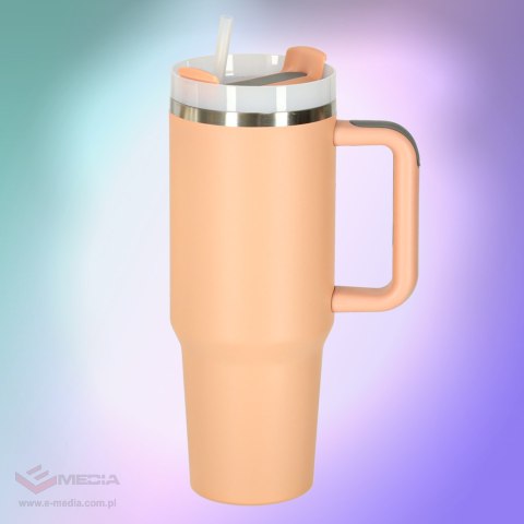 Kubek termiczny ze słomką i uchwytem termos 1200ml róż pudrowy