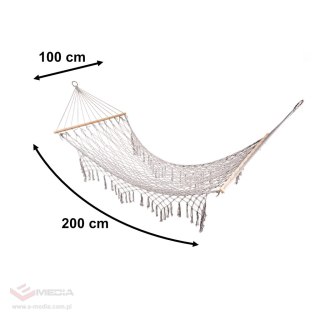 Hamak ogrodowy boho siatka frędzle leżak wiszący makrama 200cm Szary