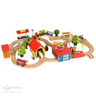 Kolejka drewniana pociąg lokomotywa miasto 69 elementów