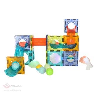 Klocki magnetyczne konstrukcyjne marble tor kulkowy świecący 49 elementów