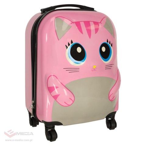 Walizka podróżna dla dzieci bagaż podręczny na kółkach kot różowa
