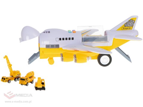 Transporter samolot + 6 aut pojazdy budowlane bok/przód