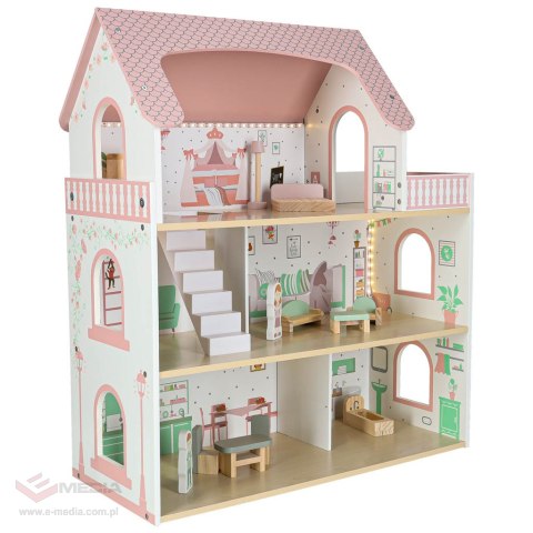Domek dla lalek drewniany LULILO Peonio 70cm LED róż