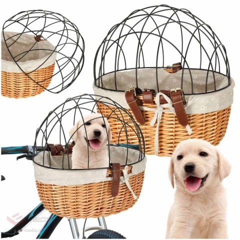 Koszyk wiklinowy na rower z kratką metalową transporter dla kota psa