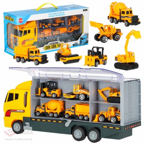 Transporter ciężarówka TIR wyrzutnia + metalowe auta maszyny budowlane