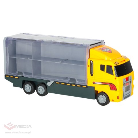 Transporter ciężarówka TIR wyrzutnia + metalowe auta maszyny budowlane