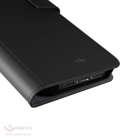 Etui z ekoskóry Puro Wallet Detachable MagSafe 2w1 z klapką i portfelem do iPhone 16 Pro - czarne