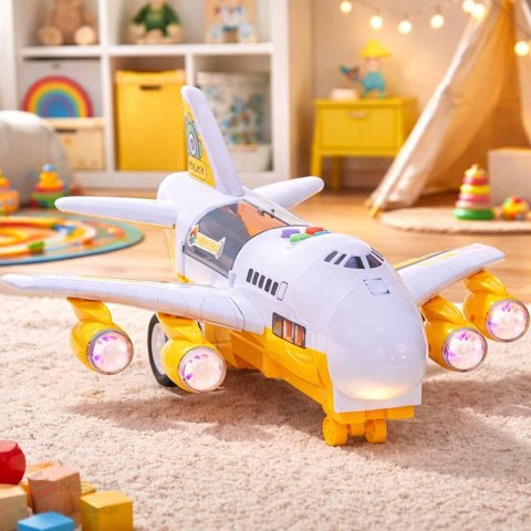 Transporter samolot + 6 aut pojazdy budowlane bok/przód