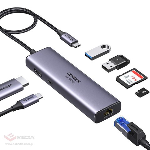 Hub / Adapter USB-C Ugreen CM512 2x USB 3.0, HDMI 4K, RJ45, SD/TF, PD