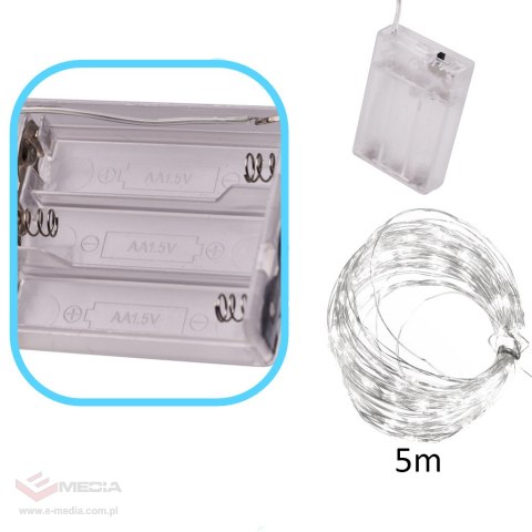 Lampki LED druciki dekoracyjne świąteczne choinkowe 5m 50LED zimny biały