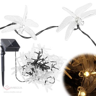 Lampki ogrodowe solarne ważki 6,5m 30LED ciepły biały