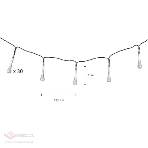 Lampki solarne ogrodowe łezki 6,5m 30LED ciepły biały