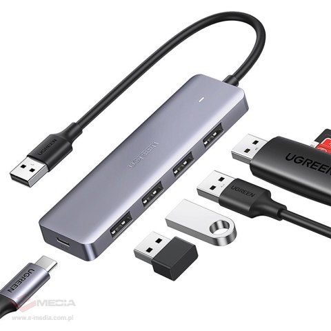 Hub USB UGREEN CM219 5-portowy USB-A+USB-C (szary)