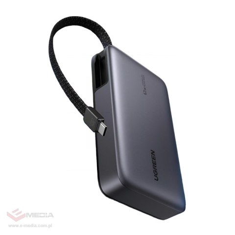 Powerbank 20000mAh Ugreen PB550 USB + USB-C, 67W, wbudowany kabel, certyfikat CCC (szary)