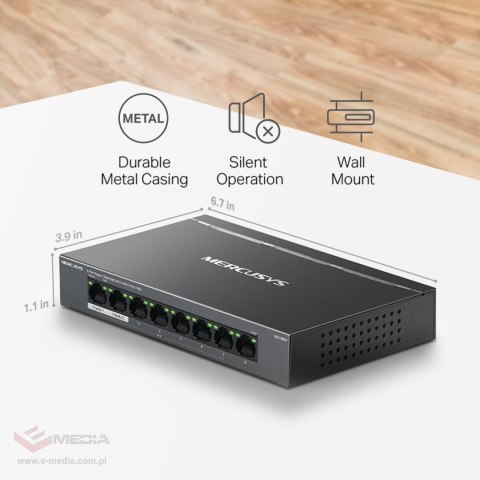 Switch Mercusys MS108GP, 8 portów (7xPoE+), 65W