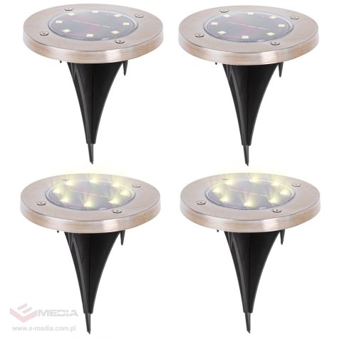 Lampy ogrodowe solarne najazdowe gruntowe czujnik zmierzchu wbijane świecący dysk 8LED 4szt. ciepły biały