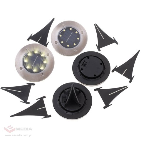 Lampy ogrodowe solarne najazdowe gruntowe czujnik zmierzchu wbijane świecący dysk 8LED 4szt. ciepły biały