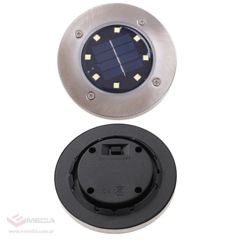 Lampy ogrodowe solarne najazdowe gruntowe czujnik zmierzchu wbijane świecący dysk 8LED 4szt. ciepły biały