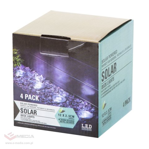 Lampy ogrodowe solarne najazdowe gruntowe czujnik zmierzchu wbijane świecący dysk 8LED 4szt. ciepły biały
