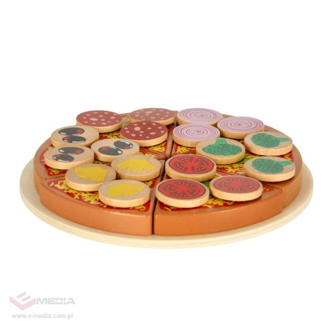 Pizza drewniany zestaw do zabawy na rzep akcesoria łopatka nóż talerz nauka krojenia 20cm