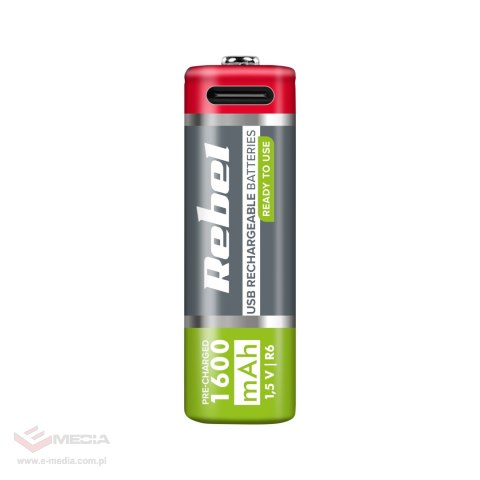 Akumulatorki REBEL AA, 1600 mAh, Li-ion,1,2V, 2szt/bl , R6 , gniazdo typ C