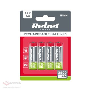 Akumulatorki REBEL AA , 2600 mAh, Ni-MH, 1,2V, 4szt/bl , R6
