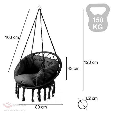 Huśtawka LUARO fotel bocianie gniazdo z poduszką czarne 80cm 150kg