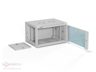 Szafa wisząca 19" 6U 600x450, (opcja dwusekcyjna) drzwi szklane jednoskrzydłowe, tył osłona pełna demontowalna, osłony boczne pe