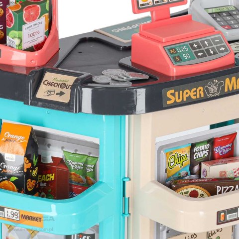 Sklep dla dzieci supermarket stragan wózek na zakupy akcesoria miętowy