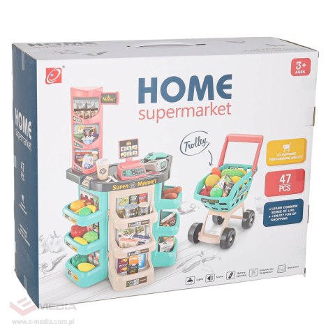 Sklep dla dzieci supermarket stragan wózek na zakupy akcesoria miętowy
