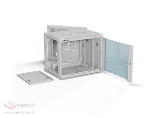 Szafa wisząca 19" 12U 600x600, dwusekcyjna, drzwi szklane jednoskrzydłowe, tył osłona pełna demontowalna, osłony boczne pełne de