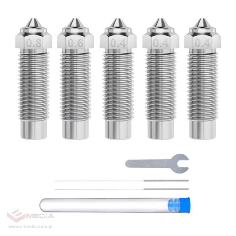 Zestaw dysz stalowych utwardzanych ELEGOO Neptune 4 Plus / 4 Max (0,4 mm x3, 0,6 mm x1, 0,8 mm x1)
