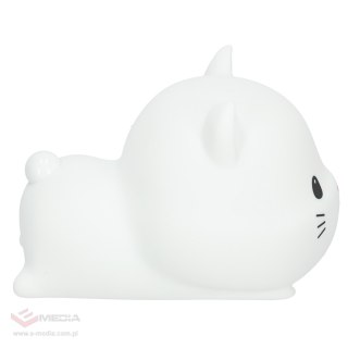 Lampka nocna dla dzieci silikonowa dotykowa miękka USB biała kotek leżący