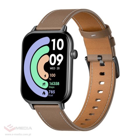 Smartwatch COLMI C28 Czarny + brązowy skórzany pasek