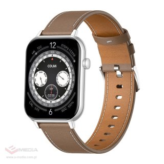 Smartwatch COLMI C28 Srebrny + brązowy skórzany pasek