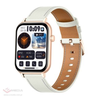 Smartwatch COLMI C28 Złoty + biały skórzany pasek