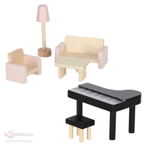 Domek dla lalek drewniany mebelki 78cm róż LED