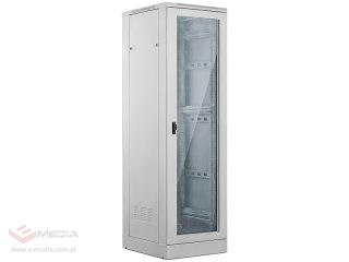 Szafa 24U 600x600, drzwi przednie szklane, drzwi tylne metalowe pełne, zamek, 4 belki nośne, cokół w zestawie, do samodzielnego 
