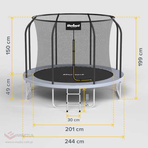 Trampolina Rebel Active PRO 8ft/244 cm, siatka, drabinka