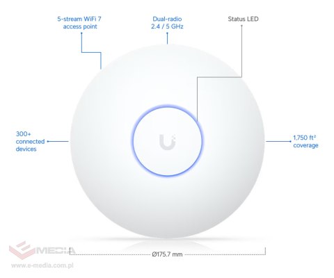 PUNKT DOSTĘPOWY UQ-U7-LR UniFi Wi-Fi 7 2.4 GHz, 5 GHz, 688 Mbps + 4300 Mbps UBIQUITI