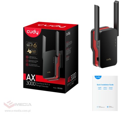 UNIWERSALNY WZMACNIACZ SIECI BEZPRZEWODOWEJ RE3000 Wi-Fi 6 2.4 GHz, 5 GHz CUDY