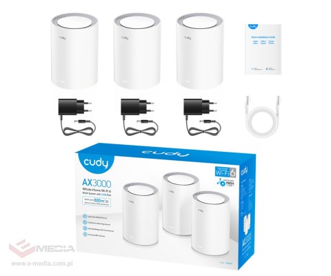 DOMOWY SYSTEM WI-FI MESH M3000(3-PACK) Wi-Fi 6 2.4 GHz, 5 GHz, 574 Mb/s + 2402 Mb/s CUDY
