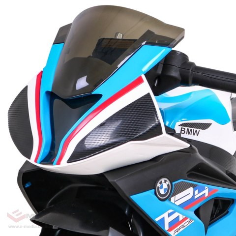 Motor BMW HP4 na akumulator dla dzieci Niebieski + 3 Koła + LED + MP3 USB + Ekoskóra