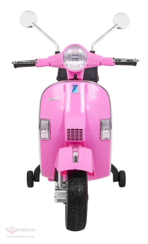 Skuter Vespa elektryczny dla dzieci Różowy + Kółka pomocnicze + Audio + Ekoskóra + EVA + Wolny Start