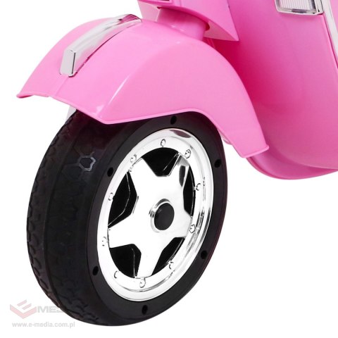 Skuter Vespa elektryczny dla dzieci Różowy + Kółka pomocnicze + Audio + Ekoskóra + EVA + Wolny Start